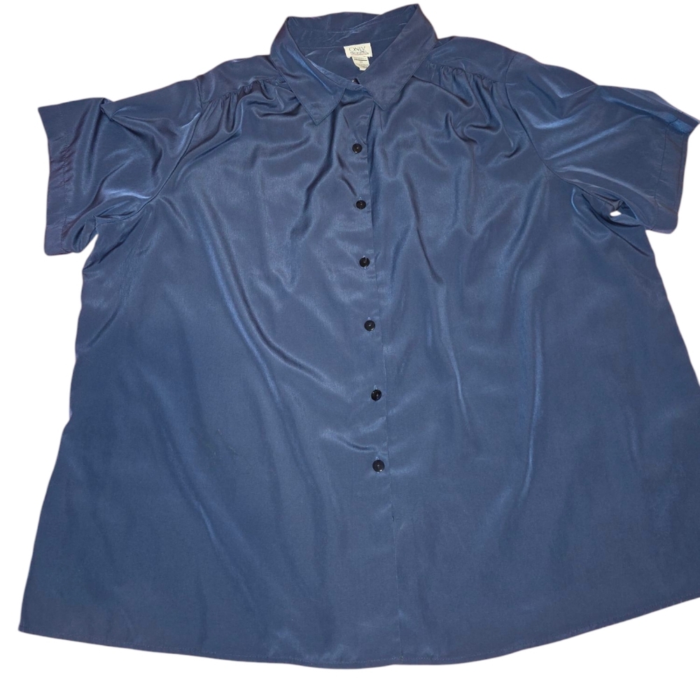 Only Necessities Peachskin Button Front Woman's Navy 2X